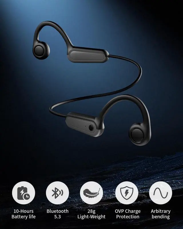 Alt view image 6 of 7 - Wireless Bone Conduction Headphones,Bone Conduction Earbuds 10H Playtimes Sports Earphones with Mic,Open Ear Bluetooth 5.3 Headphones,Sweat Resistant Sports Headset for Running,Workout,Cycling Black