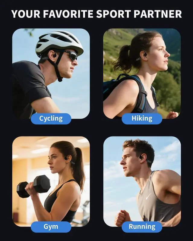 Alt view image 7 of 7 - Wireless Bone Conduction Headphones,Bone Conduction Earbuds 10H Playtimes Sports Earphones with Mic,Open Ear Bluetooth 5.3 Headphones,Sweat Resistant Sports Headset for Running,Workout,Cycling Black