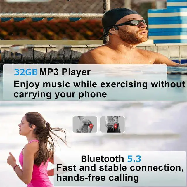 Alt view image 2 of 7 - Bone Conduction Headphones, Open-Ear Bluetooth 5.3 Sport Headset with 32G MP3 Player Waterproof IP68, 12H Playtime, Secure Fit for Swimming, Running, Cycling, Gym & Workouts