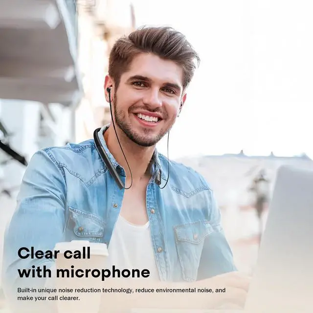 Alt view image 6 of 7 - Bluetooth Headphones with Neckband Wireless Earbuds Magnetic Design Neckband Earbuds with mic Noise Cancelling Wireless Headset 24 Hours' time for Sport