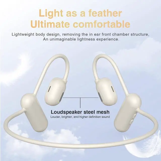 Alt view image 3 of 6 - Wireless Bone Conduction Headphones Open Ear Bluetooth Earbuds Sports Earbuds Wireless Bone Conduction Earphones Noise Cancelling Headset for Running Cycling Driving (Off-White)