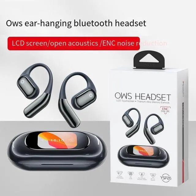 Alt view image 3 of 4 - Open Ear Air Conduction Headphones Wireless Bluetooth 5.4 Earphones with Intelligent Touch Screen, HIFI Stereo,500 mAh Battery Capacity,48 Hours Playtime Waterproof Sport Headset for Phone TV,Black