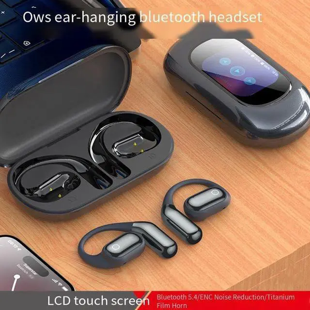Alt view image 2 of 4 - Open Ear Air Conduction Headphones Wireless Bluetooth 5.4 Earphones with Intelligent Touch Screen, HIFI Stereo,500 mAh Battery Capacity,48 Hours Playtime Waterproof Sport Headset for Phone TV,Black