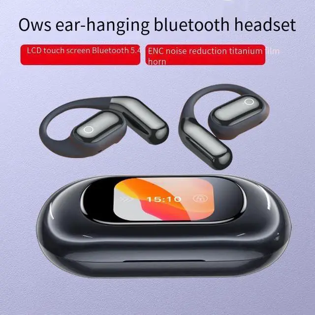 Alt view image 4 of 4 - Open Ear Air Conduction Headphones Wireless Bluetooth 5.4 Earphones with Intelligent Touch Screen, HIFI Stereo,500 mAh Battery Capacity,48 Hours Playtime Waterproof Sport Headset for Phone TV,Black