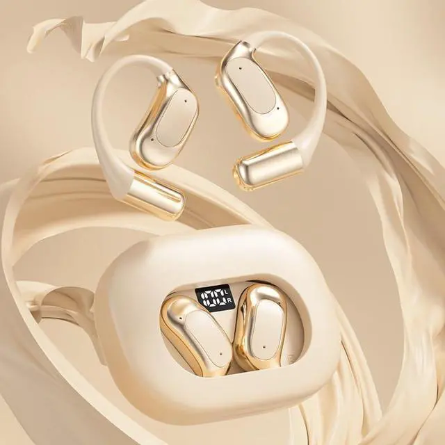 Main image of Wireless Bluetooth 5.4 Open-Ear-Headphones with ENC Noise Cancellation, Smart AI Translator Earbuds with Earhooks,144 Countries Language Translator for Workout Driving Walking, Beige