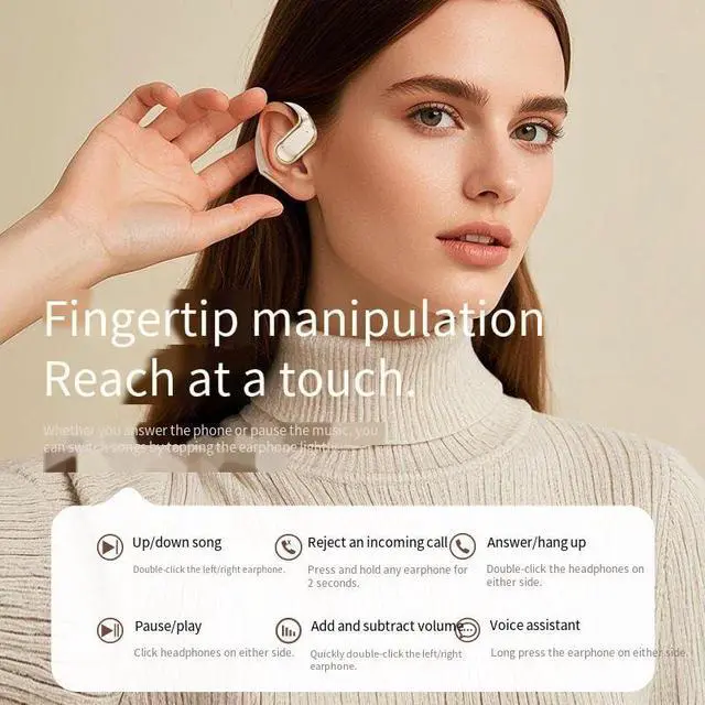 Alt view image 3 of 7 - Wireless Bluetooth 5.4 Open-Ear-Headphones with ENC Noise Cancellation, Smart AI Translator Earbuds with Earhooks,144 Countries Language Translator for Workout Driving Walking, Beige