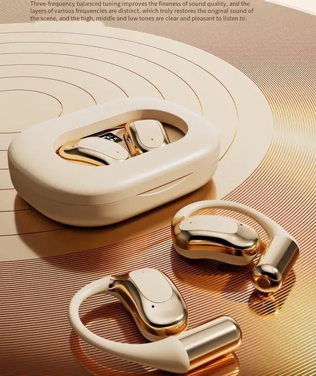 Alt view image 6 of 7 - Wireless Bluetooth 5.4 Open-Ear-Headphones with ENC Noise Cancellation, Smart AI Translator Earbuds with Earhooks,144 Countries Language Translator for Workout Driving Walking, Beige