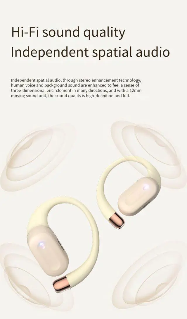 Alt view image 4 of 7 - Open Ear Headphones Wireless Bluetooth 5.4 Wireless Sports Ear Buds with Earhooks,ENC Call Noise Cancellation Technology IPX5 Waterproof Earphones for Sports,Driving,Office,White