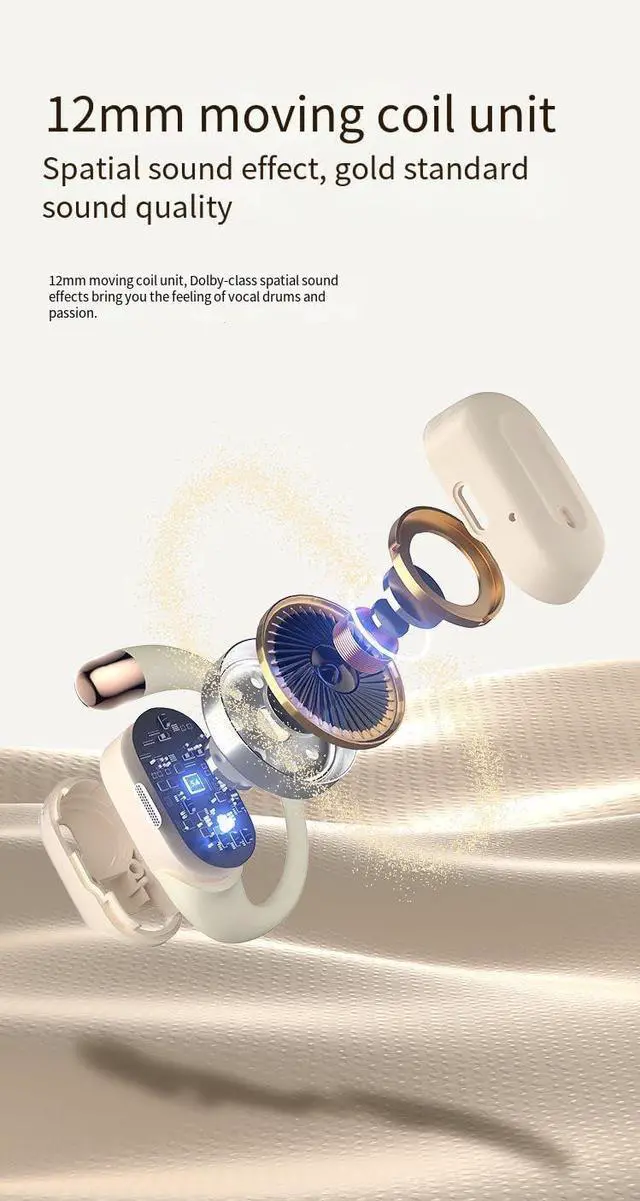 Alt view image 6 of 7 - Open Ear Headphones Wireless Bluetooth 5.4 Wireless Sports Ear Buds with Earhooks,ENC Call Noise Cancellation Technology IPX5 Waterproof Earphones for Sports,Driving,Office,White