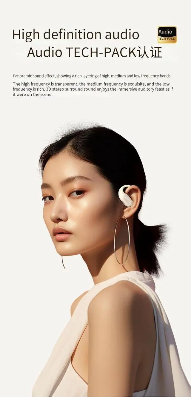 Alt view image 5 of 7 - Open Ear Headphones Wireless Bluetooth 5.4 Wireless Sports Ear Buds with Earhooks,ENC Call Noise Cancellation Technology IPX5 Waterproof Earphones for Sports,Driving,Office,White