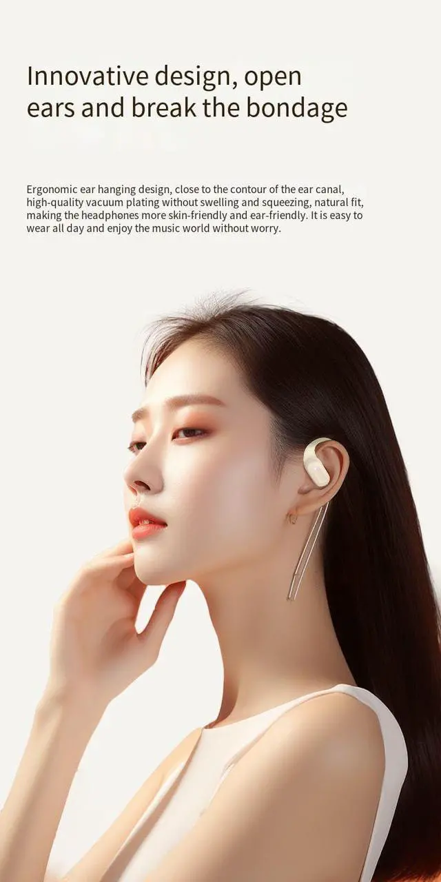 Alt view image 7 of 7 - Open Ear Headphones Wireless Bluetooth 5.4 Wireless Sports Ear Buds with Earhooks,ENC Call Noise Cancellation Technology IPX5 Waterproof Earphones for Sports,Driving,Office,White