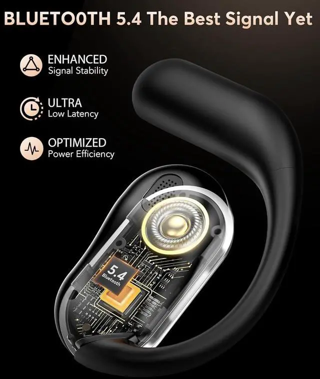 Alt view image 5 of 7 - Open-Ear-Headphones Earhook Wireless Bluetooth - Bone Conduction Earbuds with Open Air Ergonomic Fit, Waterproof Running Earphones, Secure Over-Ear Buds Ideal for Sport, Fitness, Black