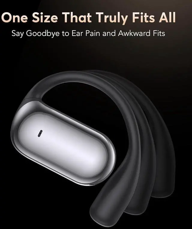 Alt view image 7 of 7 - Open-Ear-Headphones Earhook Wireless Bluetooth - Bone Conduction Earbuds with Open Air Ergonomic Fit, Waterproof Running Earphones, Secure Over-Ear Buds Ideal for Sport, Fitness, Black