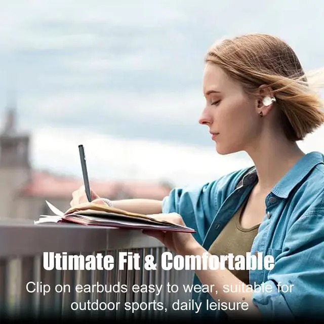 Alt view image 5 of 7 - Clip On Headphones Open Earbuds Clip On Earbuds Open Ear Buds Wireless Bluetooth 5.3 Sport Earphones Built-In Mic 56H Playtime Charging Case Ipx5 Waterproof Ear Bud Wireless for Exercise white