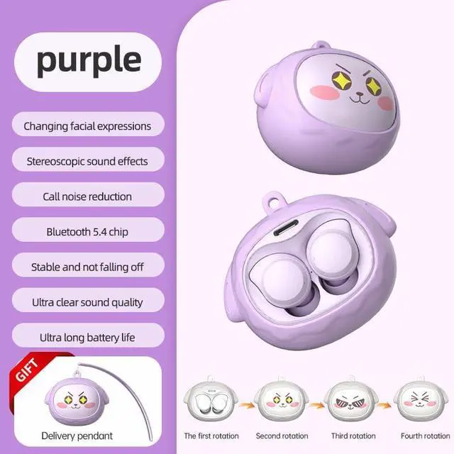 Alt view image 2 of 4 - Wireless Earbuds Bluetooth 5.3, Face-Changing in-Ear Earbuds with Rotating Lid Design, Sport Mini Waterproof Cute Bluetooth Headphones, ENC Noising Cancelling/Long Battery Life (Lilac Purple)