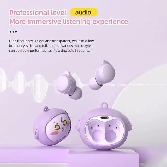 Alt view image 3 of 4 - Wireless Earbuds Bluetooth 5.3, Face-Changing in-Ear Earbuds with Rotating Lid Design, Sport Mini Waterproof Cute Bluetooth Headphones, ENC Noising Cancelling/Long Battery Life (Lilac Purple)