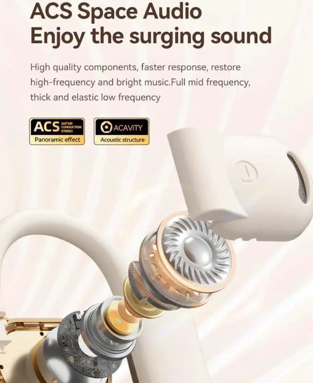 Alt view image 3 of 7 - Wireless Bluetooth 5.3 Open-Ear-Headphones HiFi Sound Quality with Noise Cancellation,Air Conduction with Earhooks for Workout Driving Walking,Black