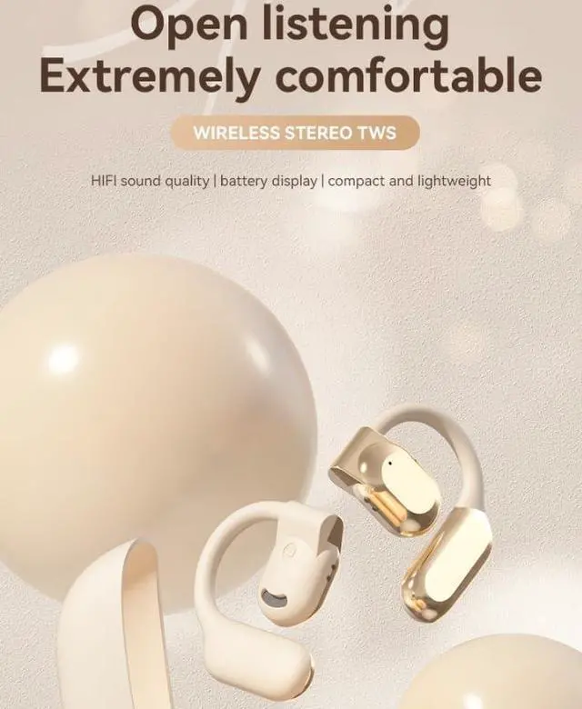 Alt view image 4 of 7 - Wireless Bluetooth 5.3 Open-Ear-Headphones HiFi Sound Quality with Noise Cancellation,Air Conduction with Earhooks for Workout Driving Walking,Black