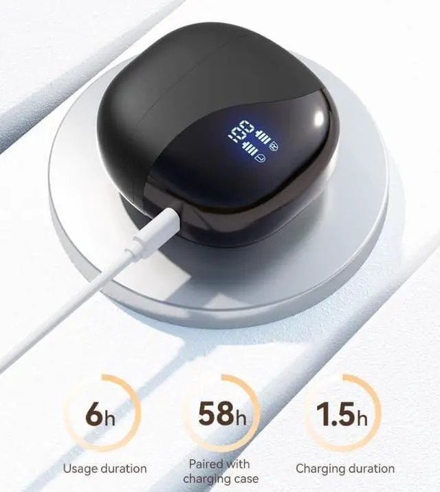 Alt view image 7 of 7 - Wireless Bluetooth 5.3 Open-Ear-Headphones HiFi Sound Quality with Noise Cancellation,Air Conduction with Earhooks for Workout Driving Walking,Black