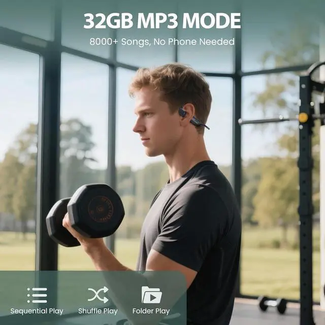 Alt view image 3 of 7 - HIFI WALKER Air Conduction Headphones Bluetooth 5.4 with MP3 Player Built-in 32GB Memory,Headphones Open-Ear Sports Headset with Mic & Voice Control for Running, Cycling