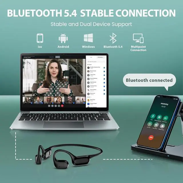 Alt view image 5 of 7 - HIFI WALKER Air Conduction Headphones Bluetooth 5.4 with MP3 Player Built-in 32GB Memory,Headphones Open-Ear Sports Headset with Mic & Voice Control for Running, Cycling