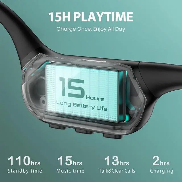 Alt view image 7 of 7 - HIFI WALKER Air Conduction Headphones Bluetooth 5.4 with MP3 Player Built-in 32GB Memory,Headphones Open-Ear Sports Headset with Mic & Voice Control for Running, Cycling