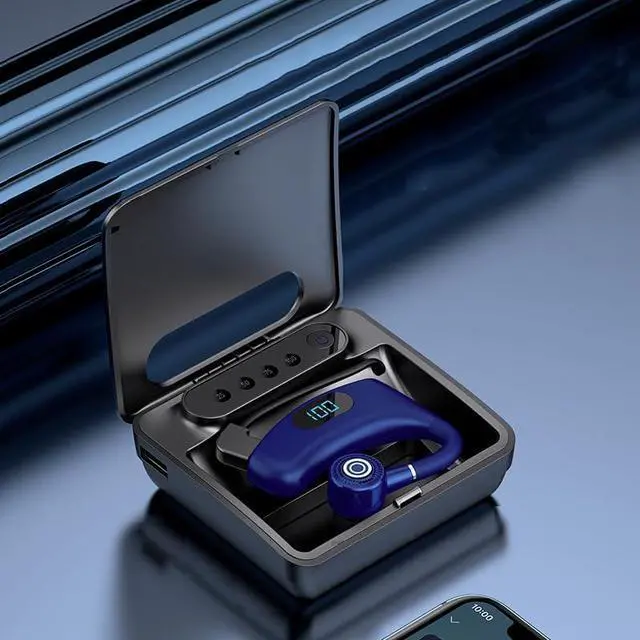 Main image of Bluetooth Earpiece Single-EarHook Wireless Headphones for 88 Hours of Talking, CVC8.0 Microphone Noise Canceling Earbud IPX7 Waterproof, 2200mAh Battery Charging Case Can Charge The Phone,Blue