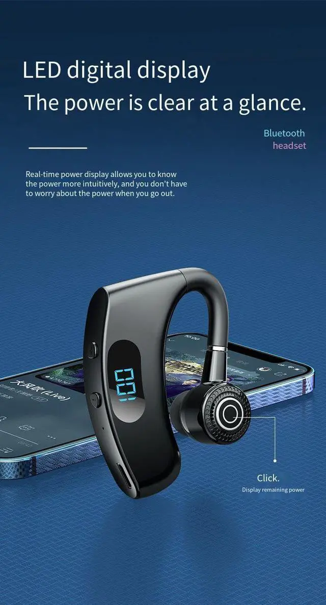 Alt view image 5 of 7 - Bluetooth Earpiece Single-EarHook Wireless Headphones for 88 Hours of Talking, CVC8.0 Microphone Noise Canceling Earbud IPX7 Waterproof, 2200mAh Battery Charging Case Can Charge The Phone,Blue