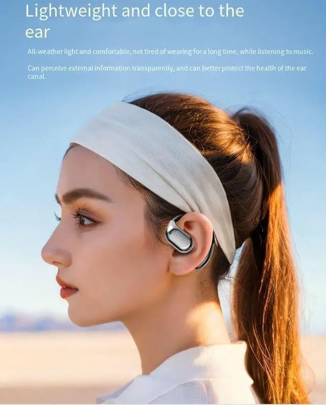 Alt view image 4 of 7 - Open Ear Hooks Headphones Wireless Bluetooth V5.4 Sports Earbuds with 60H Playtime,ENC Call Noise Cancellation+Bilateral Stereo,IPX5 Waterproof Earphones for Driving,Office,Pink