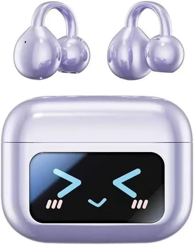 Main image of True Wireless Earphones Open Ear Translation Headphones Clip On Earbuds Wireless Bluetooth 5.4,12H Total Battery Life with LCD Full-Color Touch Screen,Ultra Lightweight for Comfortable Clip On,Purple