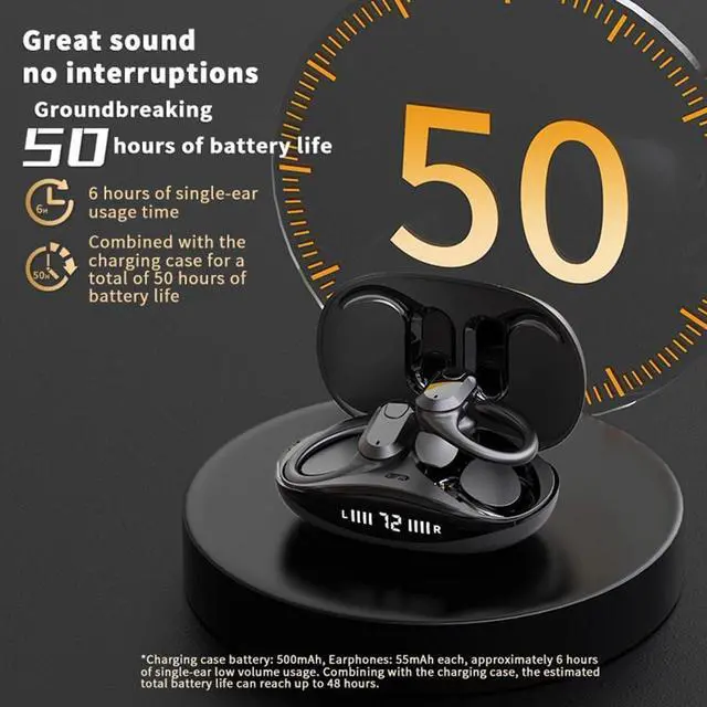 Alt view image 2 of 7 - Bluetooth Headphones Wireless Earbuds in Ear Buds,Sweatproof and Waterproof,Painless for Long Term Wearing,50H Playtime,LED Digital Display Headset with Earhooks for Sport Running Workout