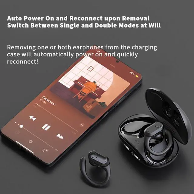 Alt view image 6 of 7 - Bluetooth Headphones Wireless Earbuds in Ear Buds,Sweatproof and Waterproof,Painless for Long Term Wearing,50H Playtime,LED Digital Display Headset with Earhooks for Sport Running Workout