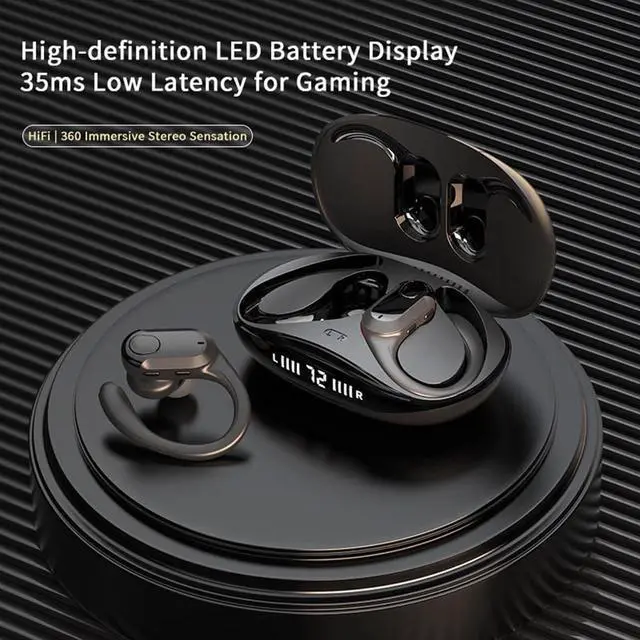 Alt view image 5 of 7 - Bluetooth Headphones Wireless Earbuds in Ear Buds,Sweatproof and Waterproof,Painless for Long Term Wearing,50H Playtime,LED Digital Display Headset with Earhooks for Sport Running Workout
