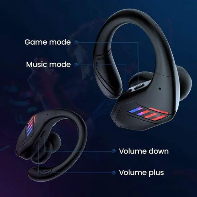 Alt view image 2 of 7 - Bluetooth Headphones Wireless Earbuds Over Ear Buds,Sports Earphones Deep Bass with Dual LED Power Display Earhooks Headset,Light-Weight Earbud with Mic for Phone Laptop PC TV Running Workout