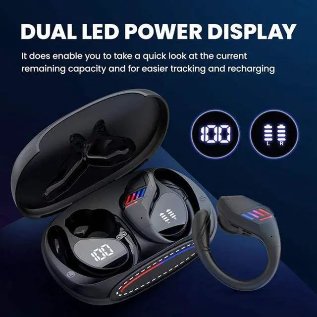Alt view image 4 of 7 - Bluetooth Headphones Wireless Earbuds Over Ear Buds,Sports Earphones Deep Bass with Dual LED Power Display Earhooks Headset,Light-Weight Earbud with Mic for Phone Laptop PC TV Running Workout