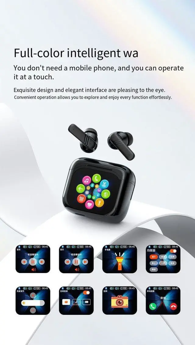Alt view image 2 of 7 - Wireless Ear Buds Bluetooth 5.4 in Ear Headphones,LCD Full-Color Touch Screen, Deep Bass Stereo Bluetooth Ear Buds,Built-in ANC/ENC Noise Cancelling Mic for iPhone & Android,Black
