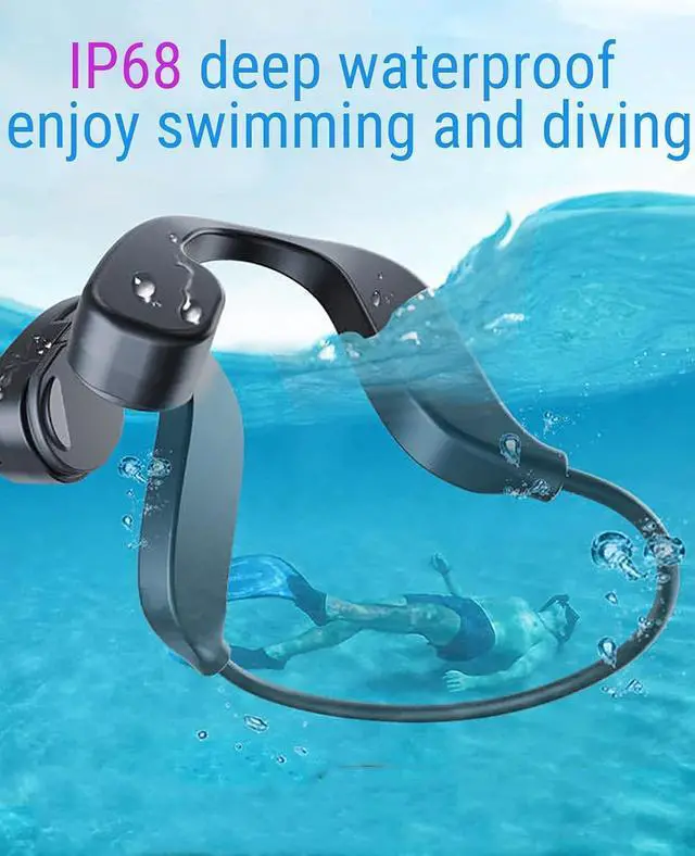 Alt view image 4 of 7 - Wireless Bluetooth Bone Conduction Headphones Swimming IP68 Waterproof 32G MP3 Player,9 Hours of Playback Time Open-Ear Sport Noise Cancellation Comfortable for Fitness Running Driving,Blue