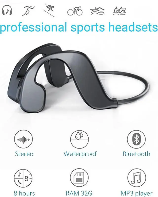 Alt view image 5 of 7 - Wireless Bluetooth Bone Conduction Headphones Swimming IP68 Waterproof 32G MP3 Player,9 Hours of Playback Time Open-Ear Sport Noise Cancellation Comfortable for Fitness Running Driving,Blue