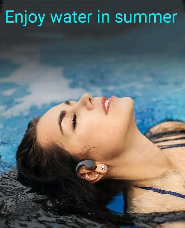 Alt view image 6 of 7 - Wireless Bluetooth Bone Conduction Headphones Swimming IP68 Waterproof 32G MP3 Player,9 Hours of Playback Time Open-Ear Sport Noise Cancellation Comfortable for Fitness Running Driving,Blue