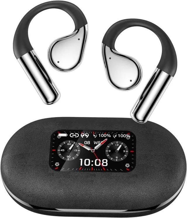 Main image of Open Ear Headphones Wireless Bluetooth 5.4 Wireless Sports Earbuds with Ear Hooks,CVC Call Noise Cancellation,LCD Full-Color Touch Screen,IPX5 Waterproof for Sports,Driving,Office,Black