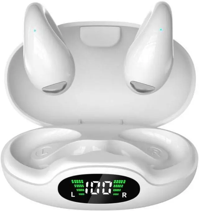 Main image of On Ear Clip Earbuds Bluetooth 5.3 Wireless Sports Headphones with LED Power Display Charging Case,36 Hours Playtime & Mic Clear Call Sports,IPX5 Waterproof Fitness Ear Buds for Running Fitness-White