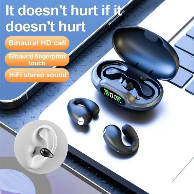 Alt view image 5 of 7 - On Ear Clip Earbuds Bluetooth 5.3 Wireless Sports Headphones with LED Power Display Charging Case,36 Hours Playtime & Mic Clear Call Sports,IPX5 Waterproof Fitness Ear Buds for Running Fitness-White