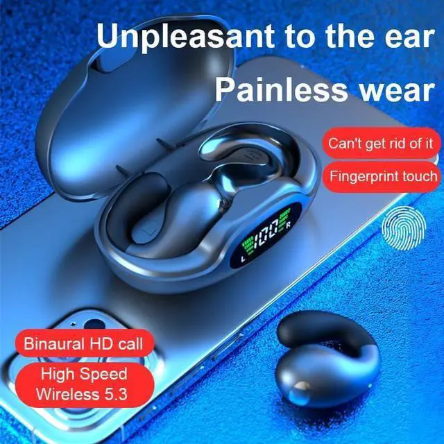 Alt view image 3 of 7 - On Ear Clip Earbuds Bluetooth 5.3 Wireless Sports Headphones with LED Power Display Charging Case,36 Hours Playtime & Mic Clear Call Sports,IPX5 Waterproof Fitness Ear Buds for Running Fitness-White