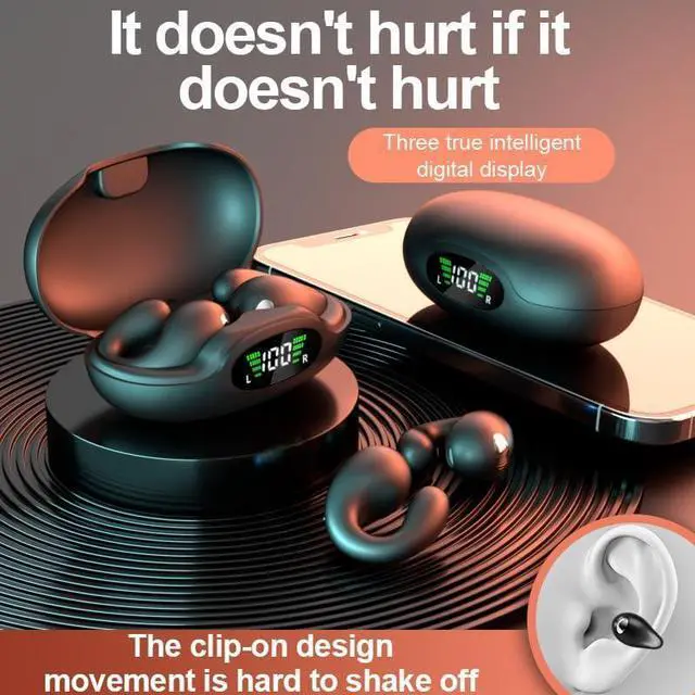 Alt view image 4 of 7 - On Ear Clip Earbuds Bluetooth 5.3 Wireless Sports Headphones with LED Power Display Charging Case,36 Hours Playtime & Mic Clear Call Sports,IPX5 Waterproof Fitness Ear Buds for Running Fitness-White