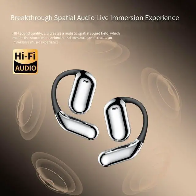 Alt view image 2 of 5 - Open Ear Headphones Air Conduction Wireless Bluetooth Earphones with LED Display,Sweat Resistant,400 mAh Battery Capacity,30 Hours Playtime Waterproof Sport Headphones for Android iPhone,Beige