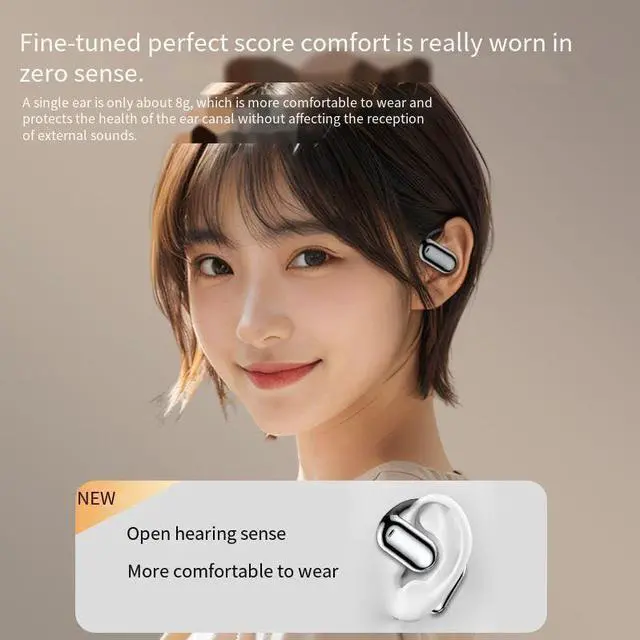 Alt view image 4 of 5 - Open Ear Headphones Air Conduction Wireless Bluetooth Earphones with LED Display,Sweat Resistant,400 mAh Battery Capacity,30 Hours Playtime Waterproof Sport Headphones for Android iPhone,Beige