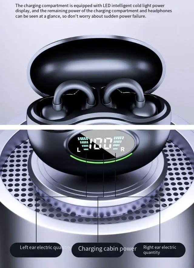 Alt view image 3 of 6 - Wireless Bluetooth Earphones Open Ear Air Conduction Headphones, ENC Noise Reduction Low Latency,Single 8-hour Playback Time,IPX5 Waterproof Sweat Resistant, Bilateral Stereo, Fast Charging,White