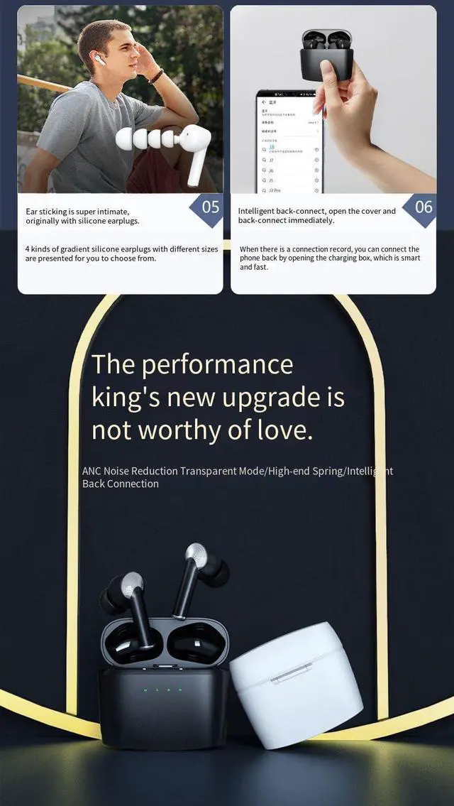 Alt view image 3 of 7 - in Ear Buds Wireless Bluetooth Earbuds Sports Headphones,ANC+ENC 38db Noise-Canceling Stereo High Fidelity Sound and Long Battery Life,Mics Clear Call for Gym/Running,Black