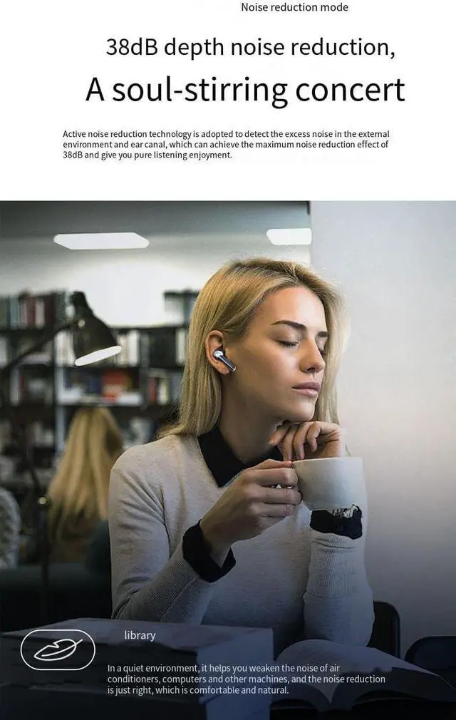 Alt view image 4 of 7 - in Ear Buds Wireless Bluetooth Earbuds Sports Headphones,ANC+ENC 38db Noise-Canceling Stereo High Fidelity Sound and Long Battery Life,Mics Clear Call for Gym/Running,Black