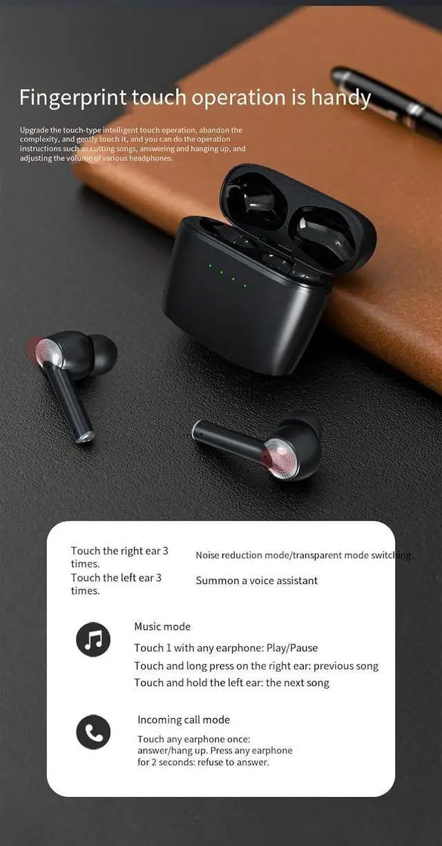 Alt view image 5 of 7 - in Ear Buds Wireless Bluetooth Earbuds Sports Headphones,ANC+ENC 38db Noise-Canceling Stereo High Fidelity Sound and Long Battery Life,Mics Clear Call for Gym/Running,Black